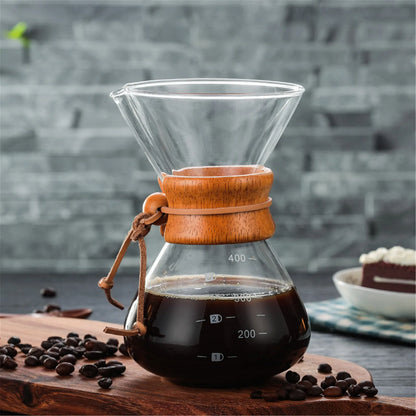 Pour Over Coffee Maker 14oz Paperless Glass Carafe with Stainless Steel Filter Manual Coffee Dripper Brewer with Wood Sleeve