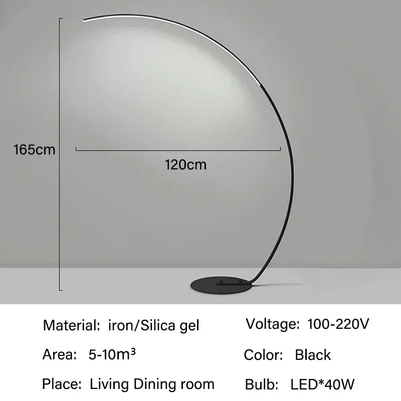 SANDYHA Nordic LED Floor Lamps for Living Room Half Moon Arc Design Light Fixture Bedroom Bedside Table Lighting Home Decoration