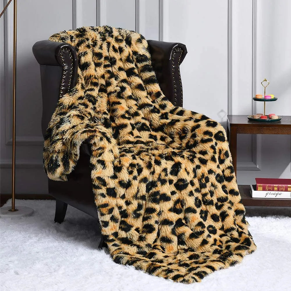 Qep i leopardit luksoz hedh dhomë batanije dekor të dhomës së lyer me pllaka shtretër për fëmijë batanije për flokë me flokë dimri mbulon divanin e mbuluar me gëzof të madh të trashë