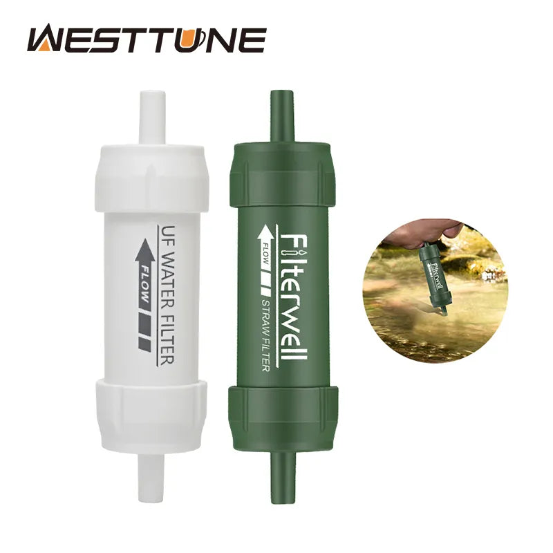 Westtune Outdoor Mini Water Filter Straw Camping Rensing Portable Turing Water Purifier for overlevelse eller nødforsyninger