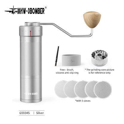 MHW-3BOMBER Manual Coffee Grinder Numerical External Setting Stainless Steel Conical Burr Fit Drip Coffee Espresso Barista Gifts