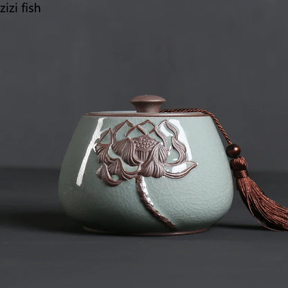 Ceramic Tea Caddy Storage Tank Sealed Jar Candy Jar Tea Box Sugar Bowl Tea Organizer Home Food Container Decorative Jars Tea Can