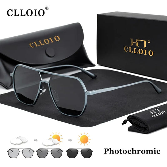 CLLOIO NUEVA Moda Gafas de sol fotogrómicas de aluminio Hombres Mujeres Polarizadas Gasas Sol Chameleon Anti-Glare conducir Oculos de Sol