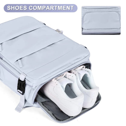 Mochila de viagem masculina, Airline aprovou a prova d'água de 15,6 polegadas para mulheres, escola de mochila com compartimento de sapatos