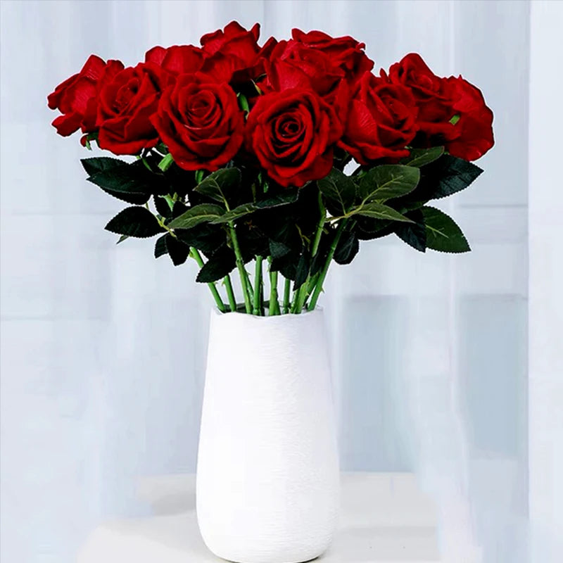 5Pcs Artificial Flowers Bouquet Red Velvet Fake Rose Flower for Wedding Home Table Decoration Christmas Valentine's Day Gift