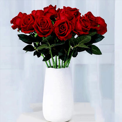 5pcs Flores artificiais Buquê Velvo vermelho flor de rosa falsa para casamento Mesa de casamento Decoração de Natal do dia dos namorados
