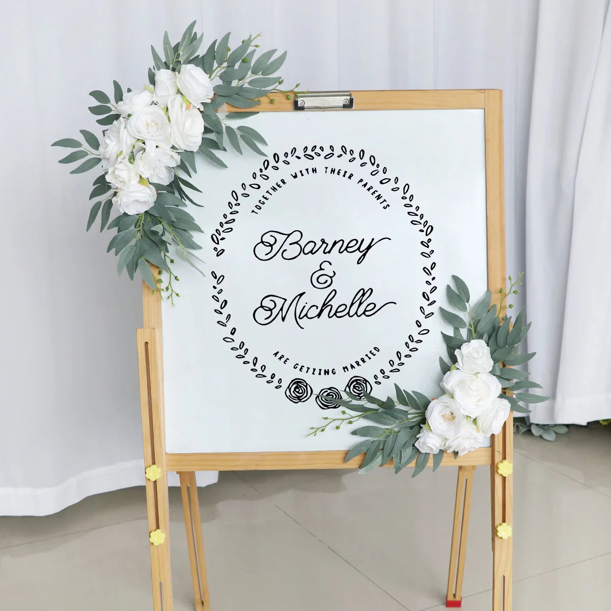 יאנו חתונה מלאכותית קשת פרחי פרחים בוהו רוז מאובק כחול אוקליפטוס וילונות זר לקישוטים לחתונה שלט ברוך הבא