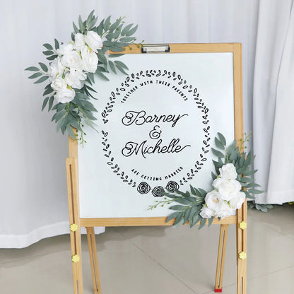 Yannew keinotekoiset hääkaarikukkia Kit Boho Dusty Rose Blue Eucalyptus Garland Drape for Wedding Decorations Tervetuloa Sign