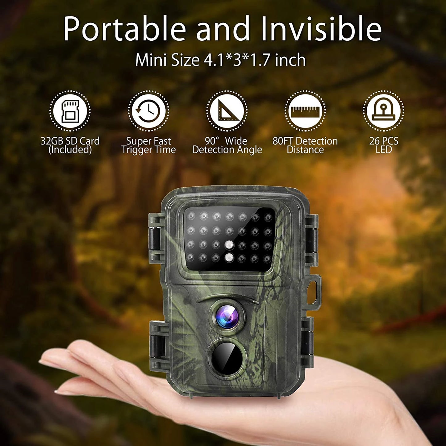 Mini Trail Camera de caza Wild Hunter Cam Mini600 20mp 1080p Cámaras de animales de vida silvestre Trapes de visión nocturna Vigilancia