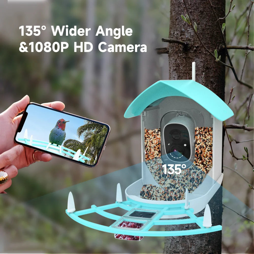 Úti sólar Smart Bird Feeder WiFi app þráðlaust fuglamyndavél fjarstýring með sólarplötu 2MP 1080p HD AI viðurkenning
