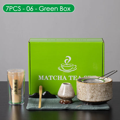 4/6/7PCS Japanese Matcha Blender Set with Bamboo Whisk Matcha Brush Teaspoon Kiln for Beverage Shop DIY Tea-Making Tools