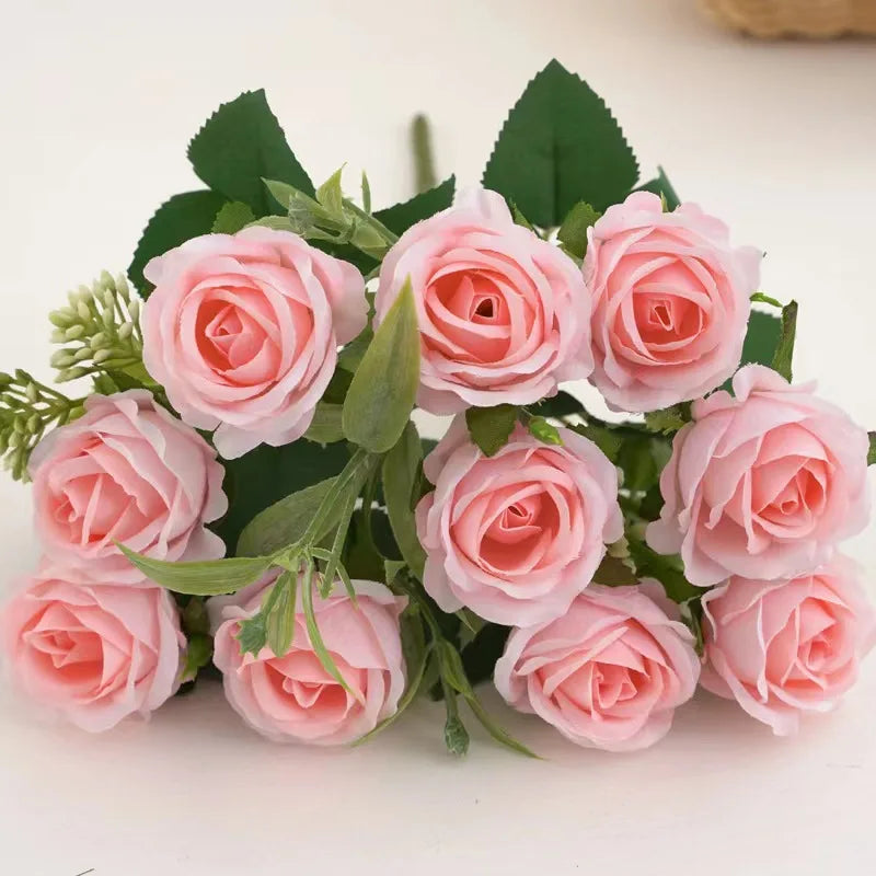 10 cabezas Rose Bouquet Flores artificiales Decoración de bodas de rosa occidental 6 colores Peonies Flores falsas Flores artificiales
