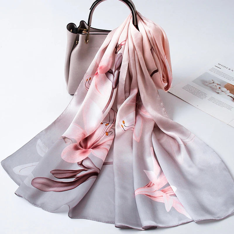 100% silke lange tørklæde kvinder luksusmærke naturlig silke satin sjal tynde foråret pandebånd tørklæder hangzhou ægte silke halse