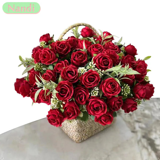 10 رؤساء باقة الورد الزهور الاصطناعية الورد الغربي الزفاف الديكور 6 ألوان الفاوانيا الزهور وهمية الزهور الاصطناعية