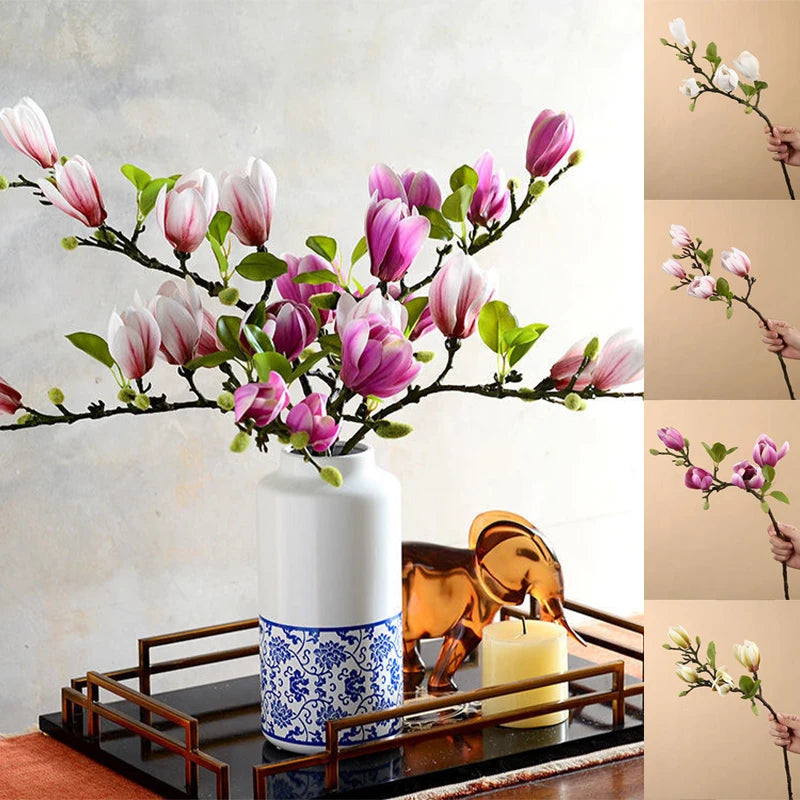 Artificial Flowers Symulacja Magnolia Oddział do domu dekoracja salonu jedwabny kwiat bukiet stolik weselny wystrój imprezy