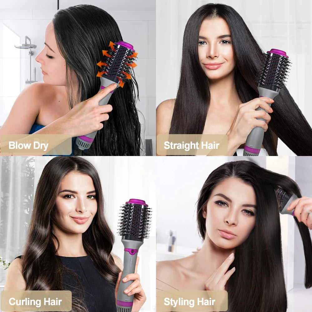 Femme brossage des cheveux Brosse de cheveux 2 en 1 brosse à air chaud électrique