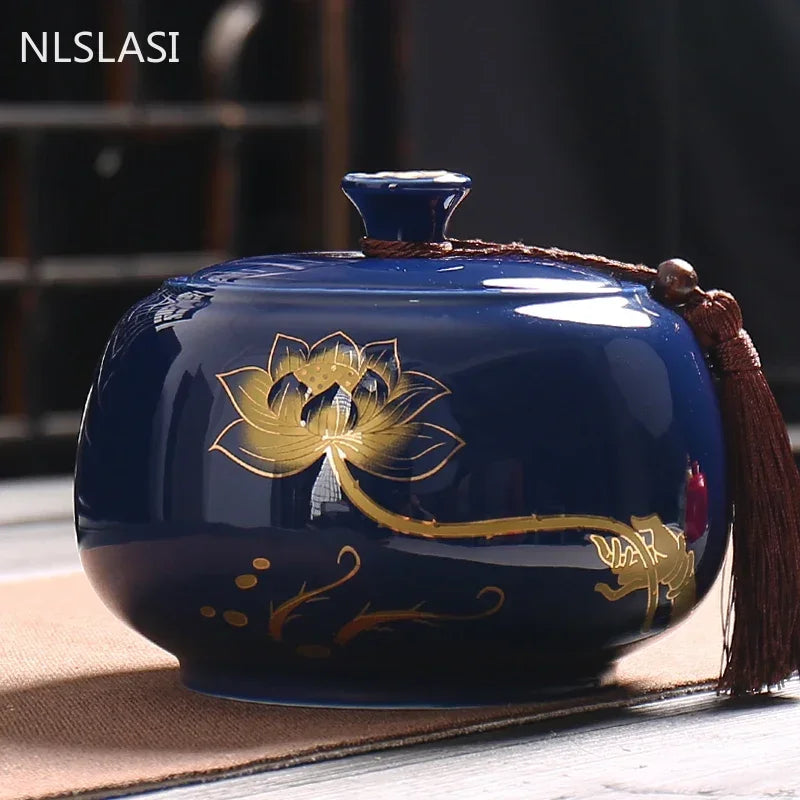 Large capacity Ceramics Tea Caddy Tieguanyin Tea Containers Travel Tea Box Storage Tank Sealed Tea Jar Coffee Spice Organizer