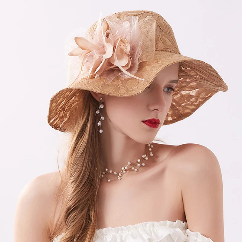 Chapeaux de fascinateur en dentelle pour femmes Vintage Flower Tea Party Party Party Church Bucket Hats Dress Caps