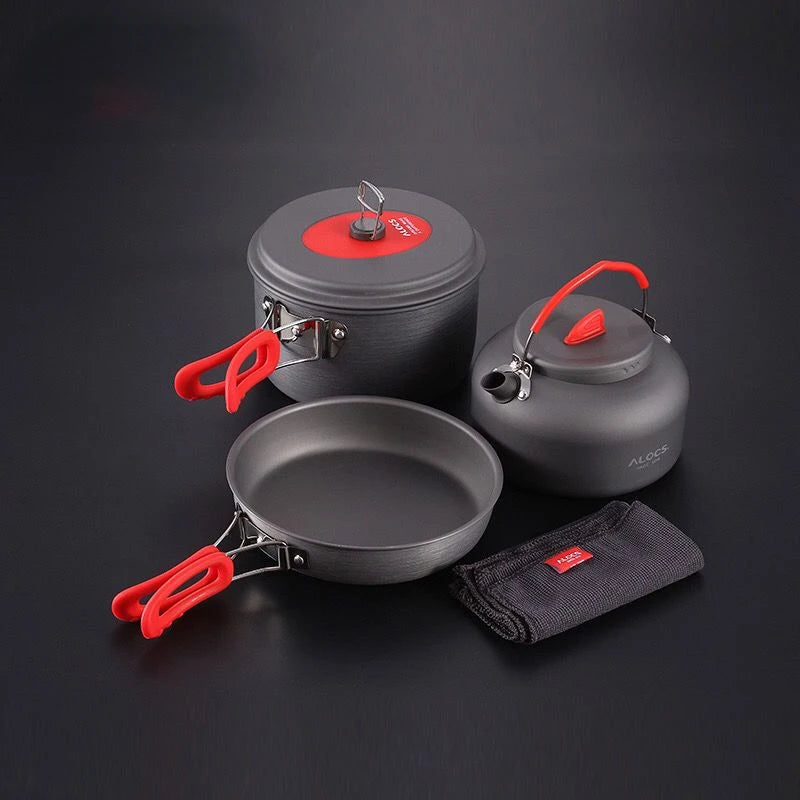 Alocs camping kookgerei ingesteld met vouwpot, waterkoker, koekenpan, voor backpacking, picknicks en wandelen