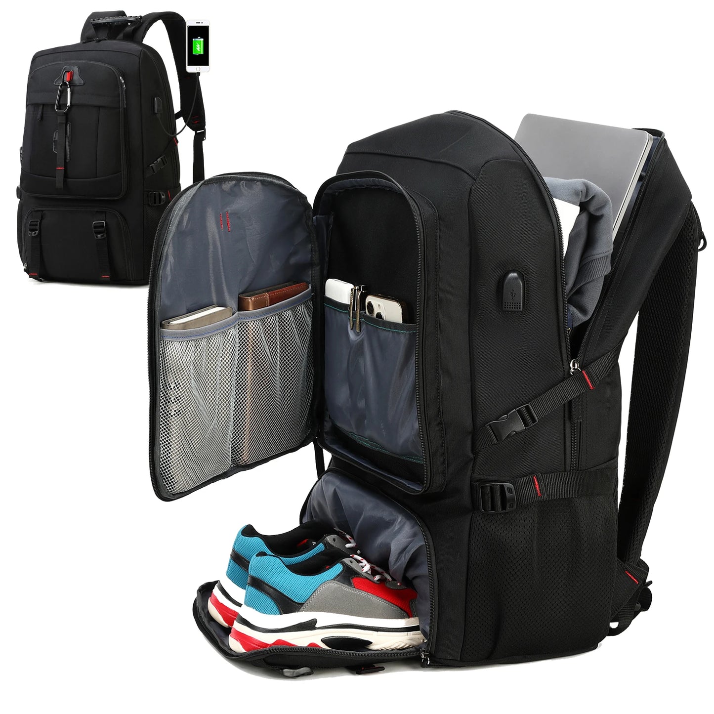 Vonkajší batoh na cestovanie, 50L nepremokavý kempingový batoh pre ženy a mužov, batoh s obuvou priehradkou