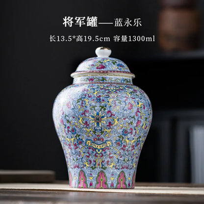 European Style Colored Ceramic Tea Caddy Large Sealed Candy Jar Tabletop Flower Vase Household Coffee Beans and Nuts Storage Box