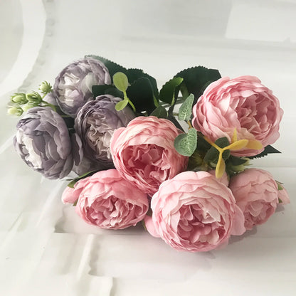 30 cm růžová růžová hedvábná pivoňka umělé květiny kytice 5 velká hlava a 4 bud levné falešné květiny pro domácí svatební dekoraci