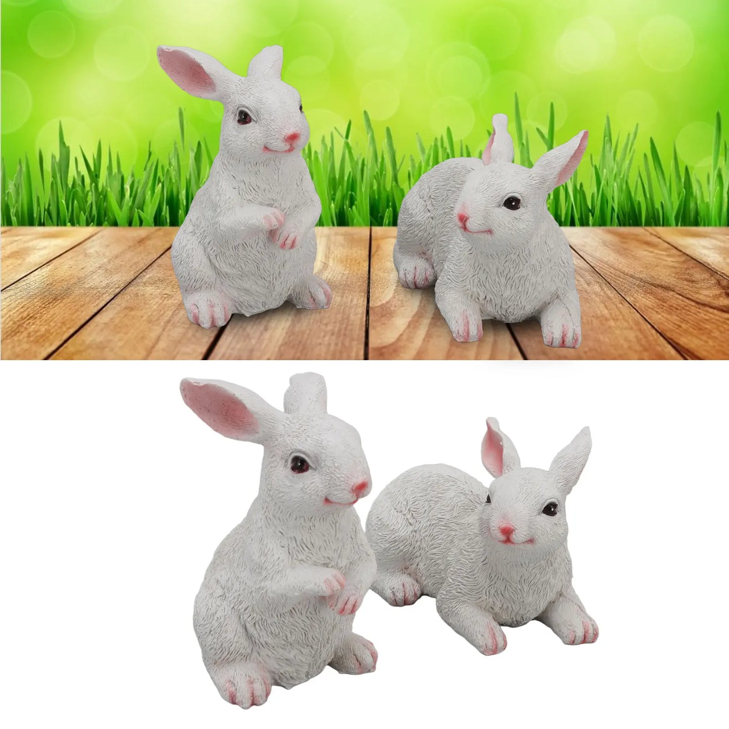 1 par coelhinho ornamentos de coelho decorações de resina artesanato modelo de escultura de modelos de animais para estatueta para o jardim da varanda
