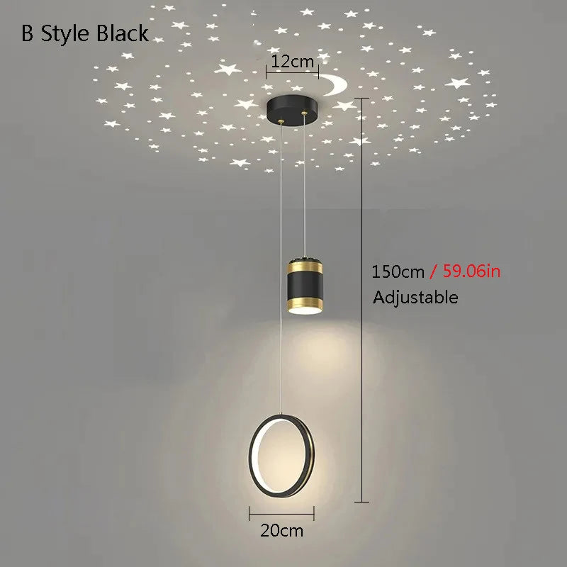 Starry Sky Projection Style Circular Led Pendant Light Living Room Dining Room Bedroom Cafe Indoor Lighting Decoration