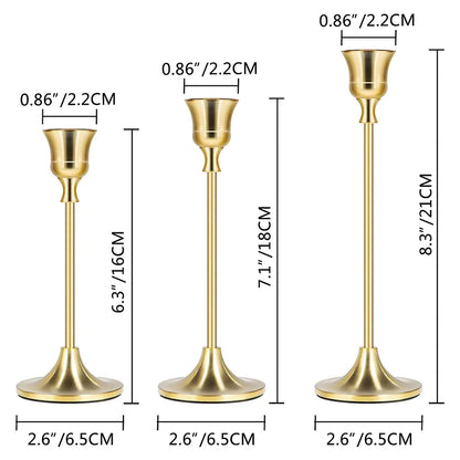 Set of 3 Vintage Elegant Metal and Aluminum Tabletop Candle Holders, Suitable for Wedding Anniversary, Home and Hotel Decoration