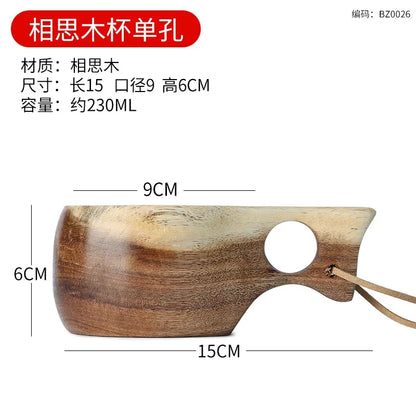 Natural Solid Wood Finnish Cup Outdoor Camping Mug Natural Acacia Wooden Tea Cup Milk Tea Wine Cup Portable Anti Scalding