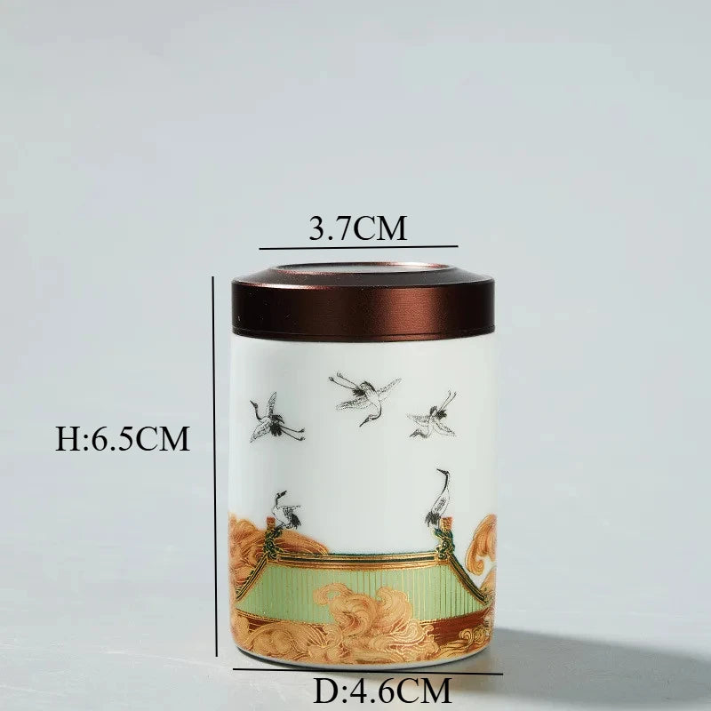 Classic Ceramic Tea Caddy Travel Portable Round Shape Tea Can Spice Tea Boxes Candy Storage Tank Coffee Cani Moisture-proof Jar