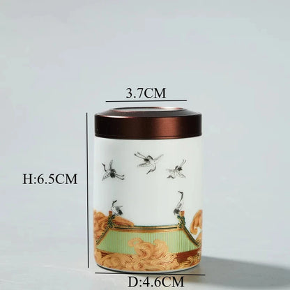 Classic Ceramic Tea Caddy Travel Portable Round Shape Tea Can Spice Tea Boxes Candy Storage Tank Coffee Cani Moisture-proof Jar