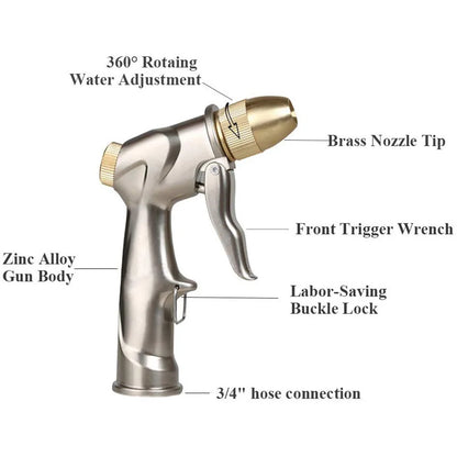 1 stk høyt trykk vann spray pistol all metall plating hage slange rør plenjusterbar modus sprøyting hage vanning bilvask