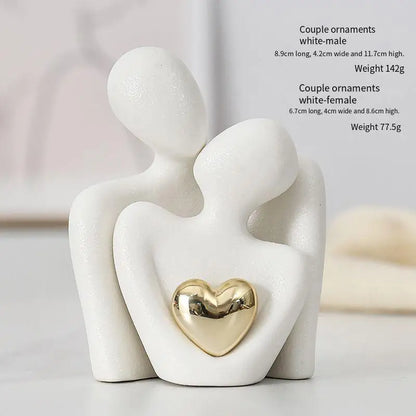 Couple Hugging Figurine Ceramic Couple Statue Abstract Modern Sculpture Love Figurines Art Craft Couple Home Accents