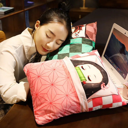 Nezuko Demon Slayer Anime Pillow Cartoons Sofa Cushion Pillow With Reversible Quilt Farmed Plush Toys Cosplay Kid Gift