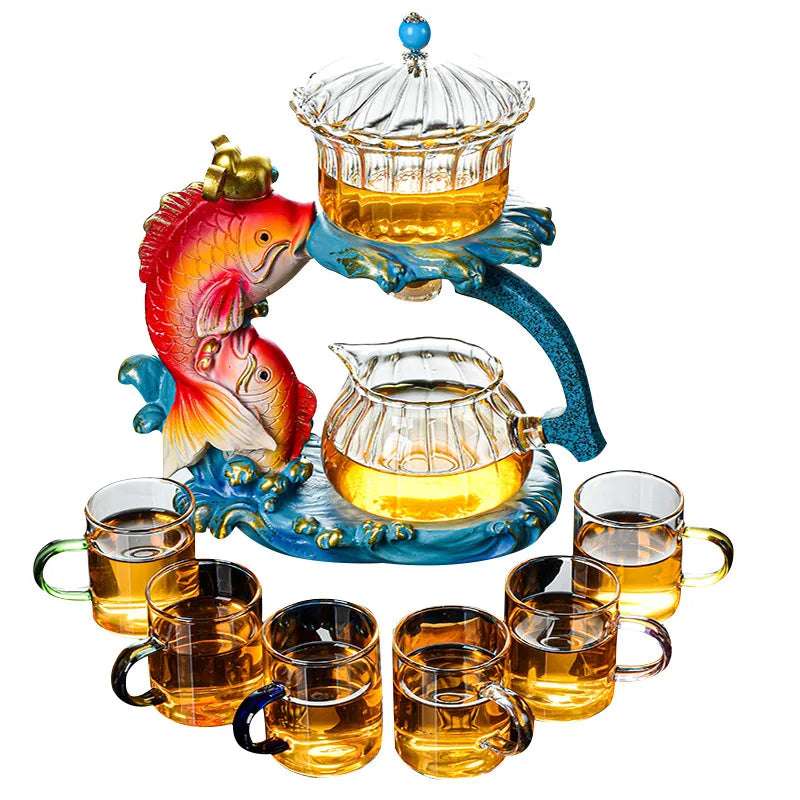 New Arrival Creative Fish Magnetic Teapot Glass Lazy Automatic Tea Making Household Pu'er Oolong Tea Set Infuser Drinking