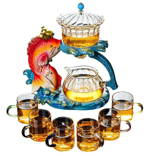 New Arrival Creative Fish Magnetic Teapot Glass Lazy Automatic Tea Making Household Pu'er Oolong Tea Set Infuser Drinking