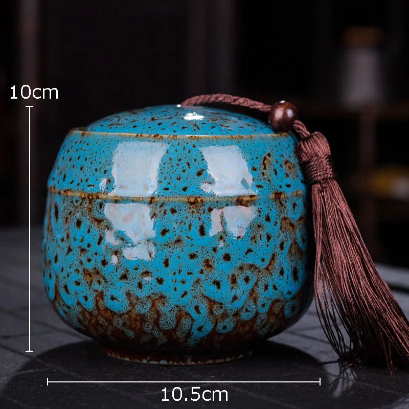 Painted Tea Canister Tassel Sealed Ceramic Storage Jar with Lids Porcelain Coffee Container Desk Decoration Tea Cans Candy Pots