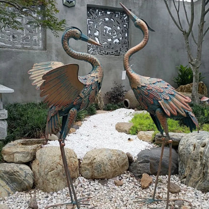 2pc/Pack Garden Metal Crane Statues Ornamenter Patio Lawn Pond Yard Bird Art Decor Outdoor Standing Iron Heron Sculpture 83/94 cm