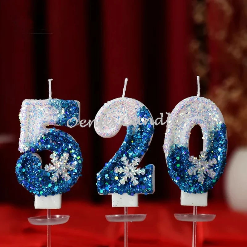 Boże Narodzenie Flumbles Birthday Frozen świece na ciasta 0-9 Numer Princess Cake Cake Candle Wystrój wystroju Snowflake Blue Candle Stands