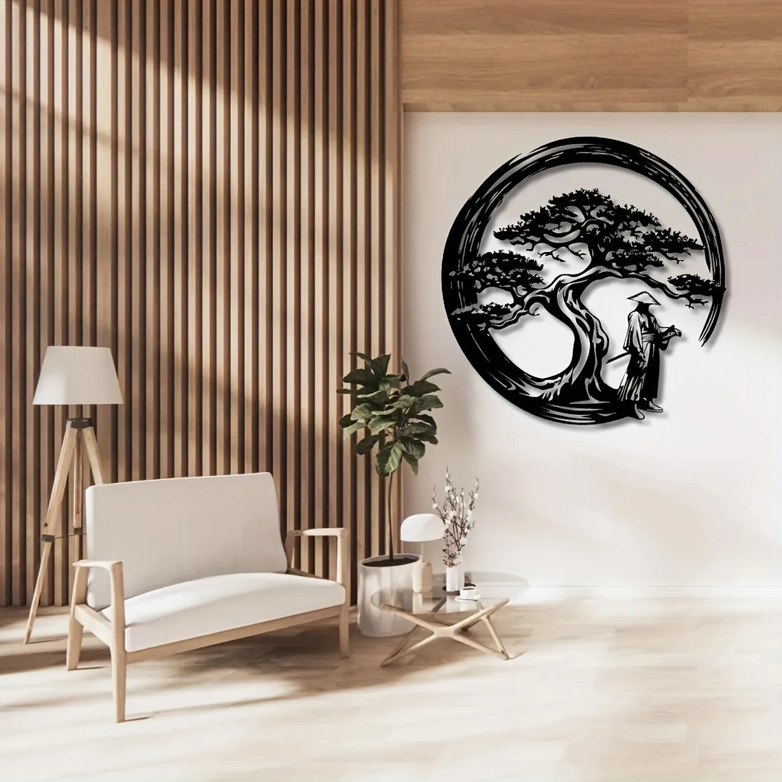 Japanese Bonsai Tree Metal Wall Art 15.7x15.7 Tori Gate Enso Cutout Creative Modern Home Accent Unique Housewarming Gift