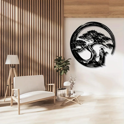 Japanese Bonsai Tree Metal Wall Art 15.7x15.7 Tori Gate Enso Cutout Creative Modern Home Accent Unique Housewarming Gift