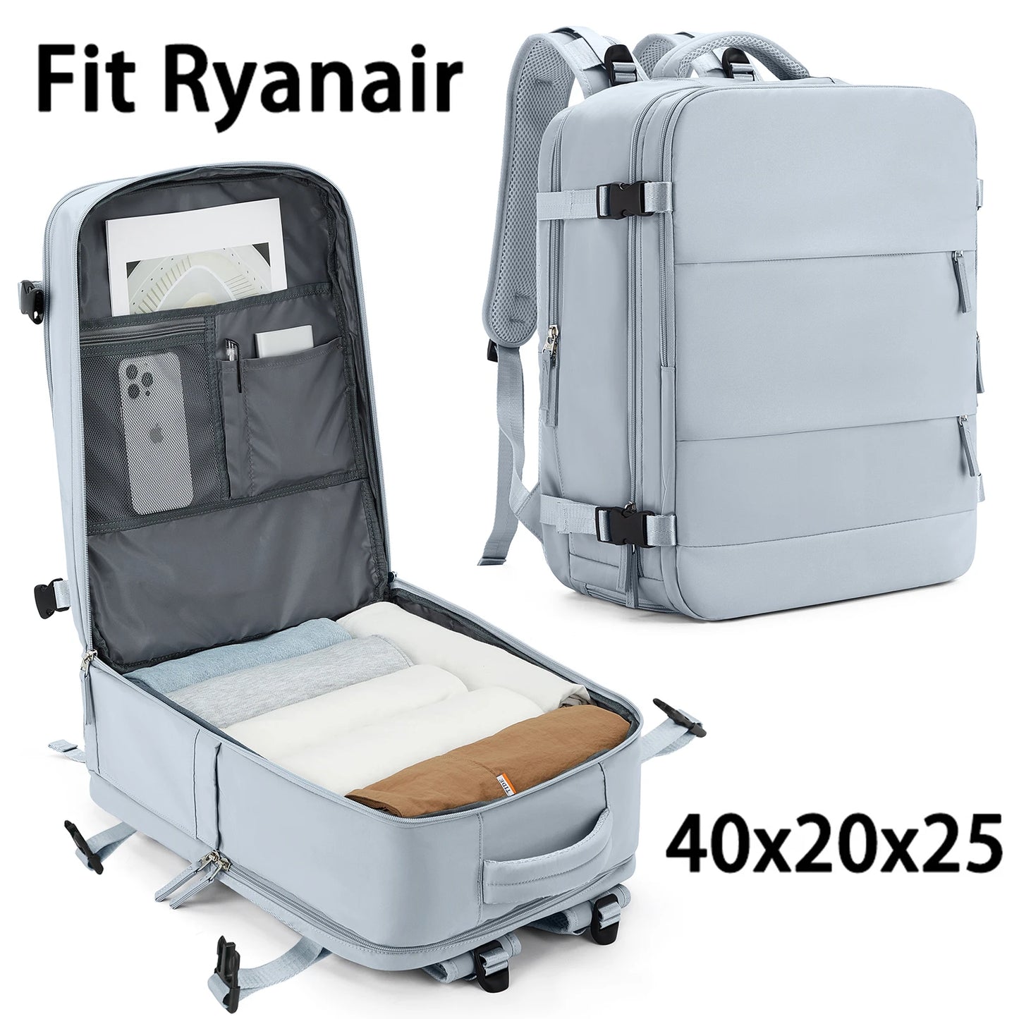 Backpack 40x20x25 Ryanair, cestovný batoh pre ženy, osobný predmet, ktorý prepravuje batoh, batoh pre notebook pre obchodný týždenník