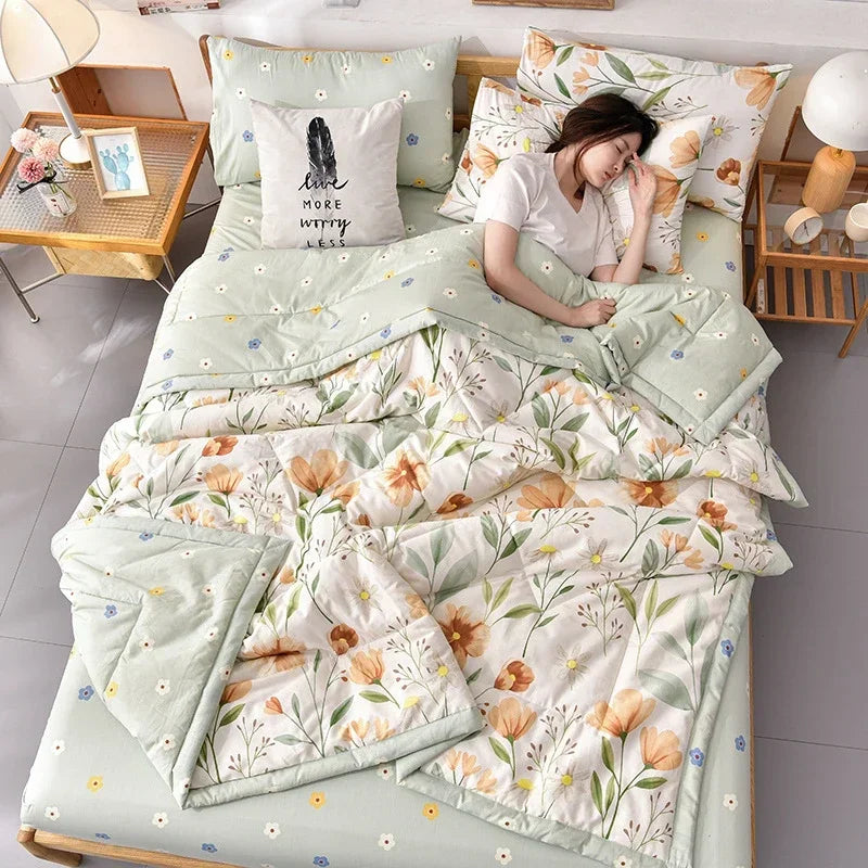 Condición moderna de aire moderno Manta delgada colcha de verano Maneta a cuadros esponjes en la cama cómoda edredón