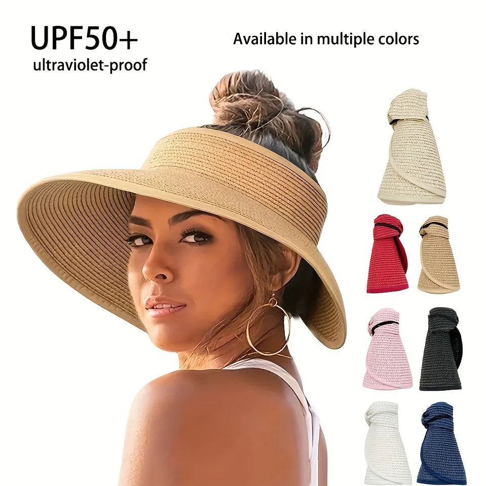 Vrouwen Zomer Visors Hoed - Stijlvol en UV -resistent voor Outdoor Hiking Foldable Sun Cap brede grote rand Beach Straw Hats Chape