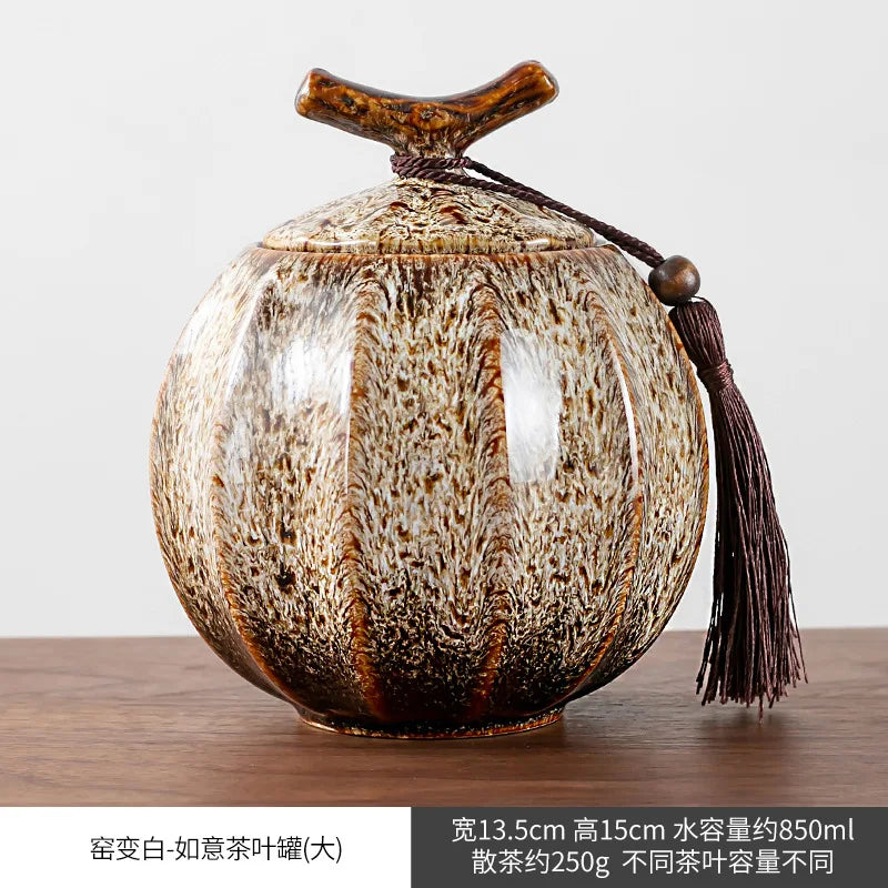 Kiln Change Ceramic Tea Caddy Food Storage Jar Sealed Jars Tea Box Tea Containers Storage Tank Candy Jar Home Organizer Teas Can