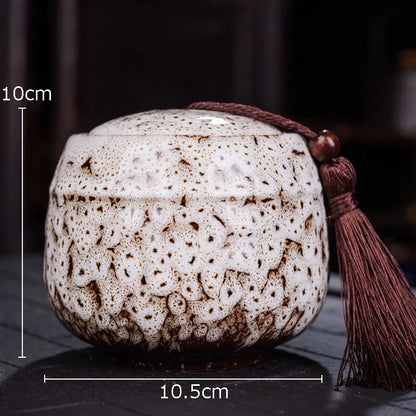 Painted Tea Canister Tassel Sealed Ceramic Storage Jar with Lids Porcelain Coffee Container Desk Decoration Tea Cans Candy Pots