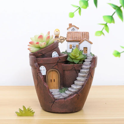 Retro Bauernhaus Blumentopf für Sukkulenten Pflanzen, dekorative Pflanzer Mini Bonsai Flowerpot Fairy Garden Home Desktop Dekoration