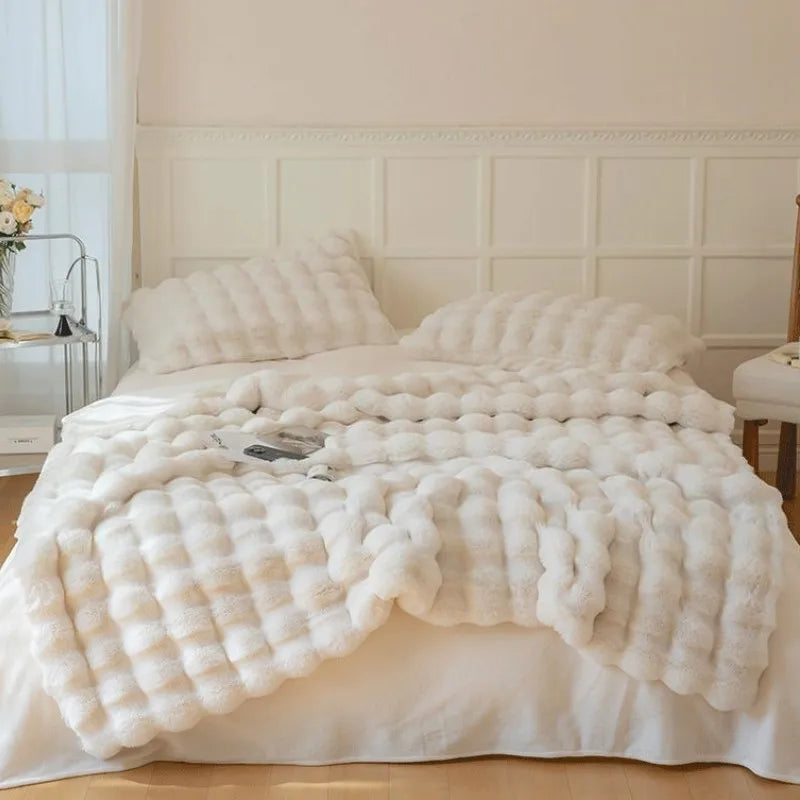 Cobertores de pilos de pele falsa cobertores de inverno quente Cobertores de casal de casca de luxo em forma de luxo para sofá-laço de sofá-lacre