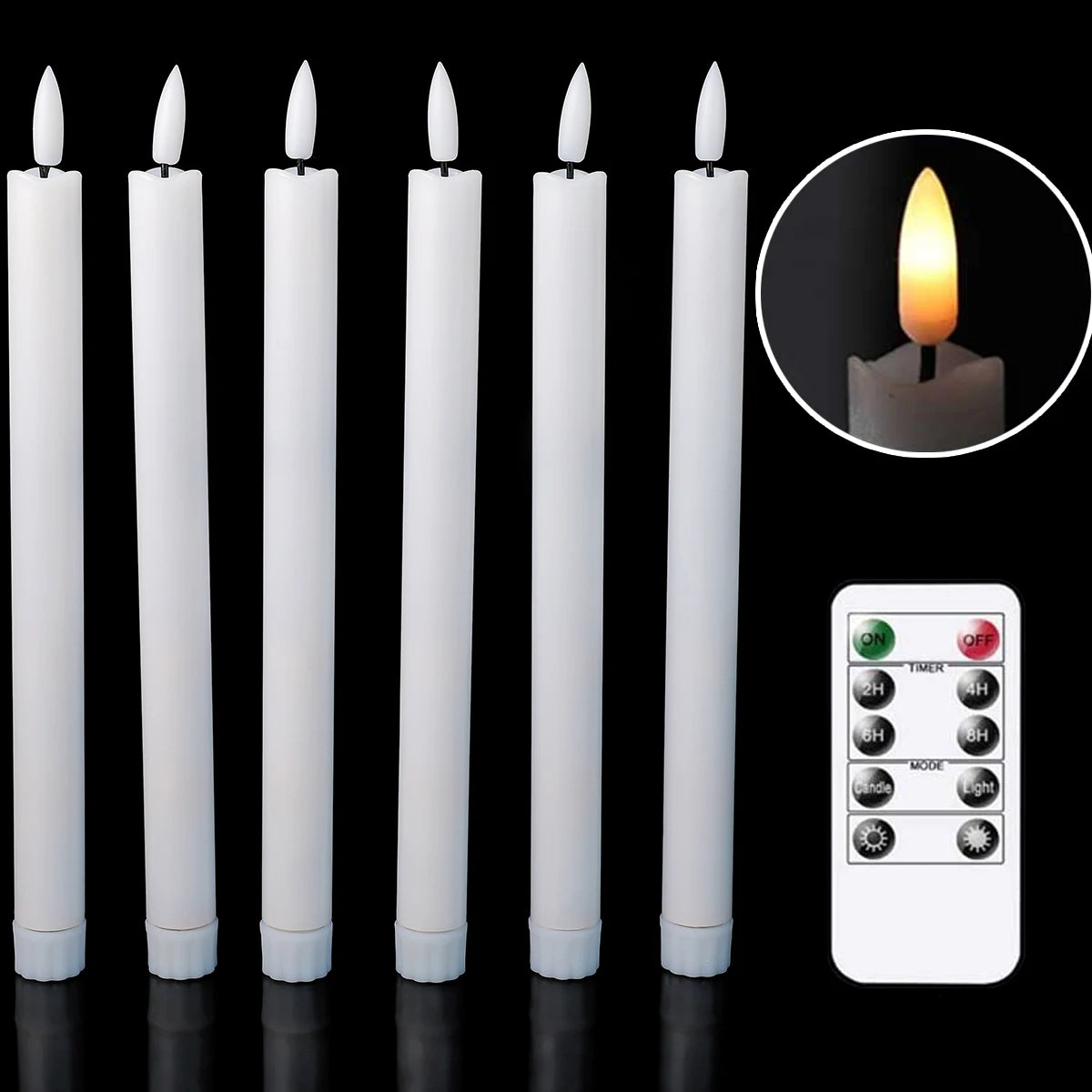 Pakket van 2 zwart vlamloos 6,5 inch/16,5 cm korte led -taper kaarsen voor Halloween, op batterijen bediende wit/beige LED -kaars